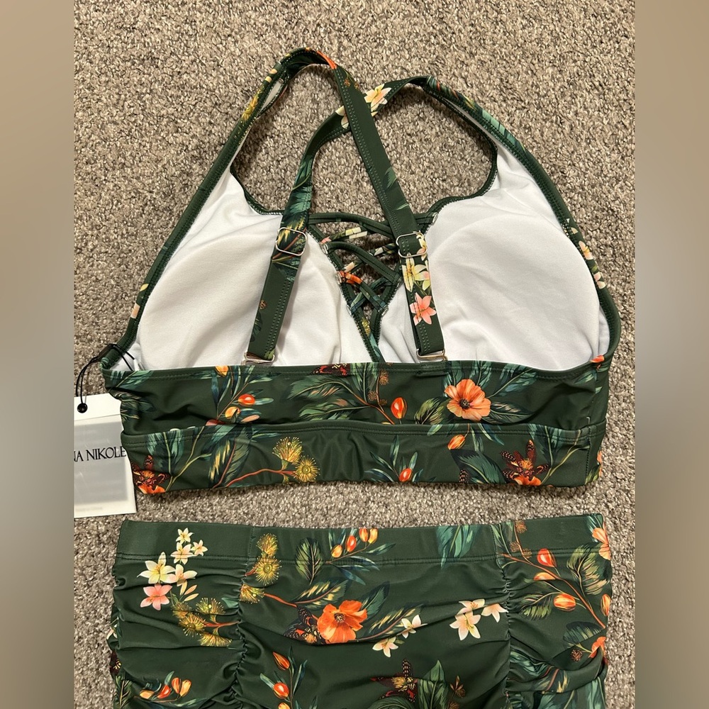 NWT Hanna Nikole Green Floral Bikini Set - Size 16 W - Picture 9 of 11
